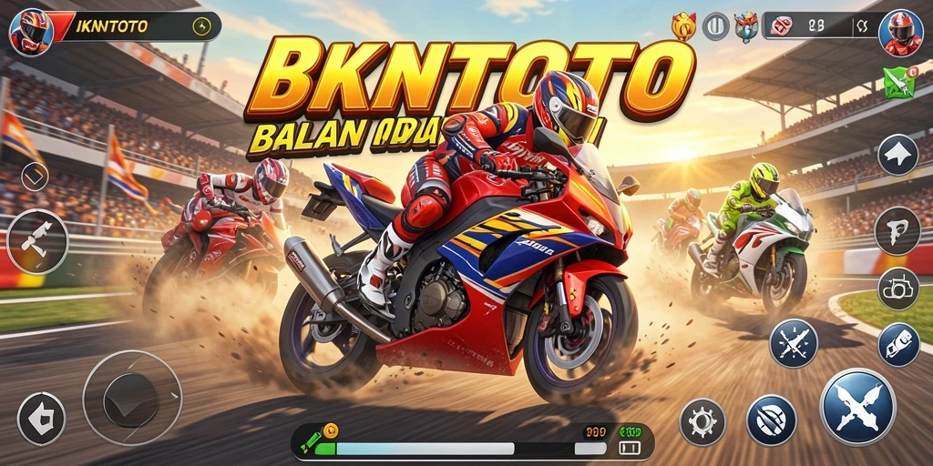 Tampilan gameplay menegangkan dalam <strong>IKNTOTO</strong> saat balapan motor yang cepat.