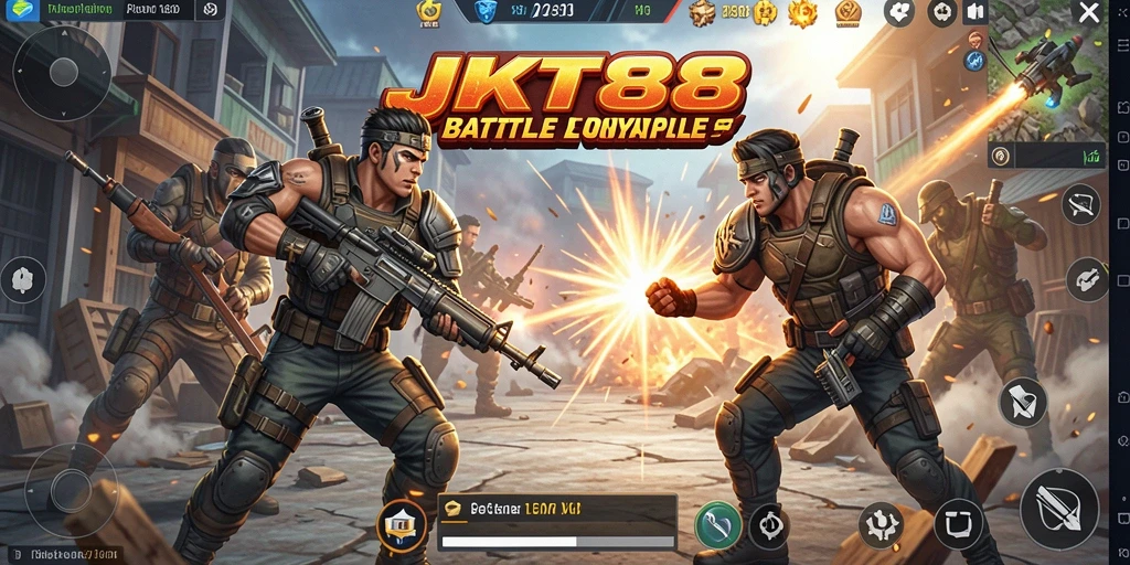 Screenshot utama JKT88 menampilkan aksi seru Battle Royale.