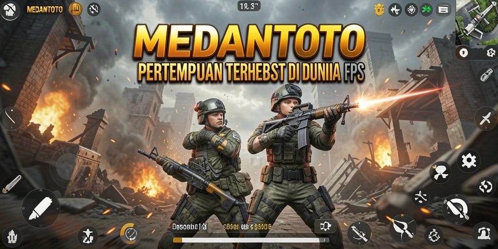 Screenshot gameplay MEDANTOTO yang menunjukkan aksi pertempuran FPS yang seru.