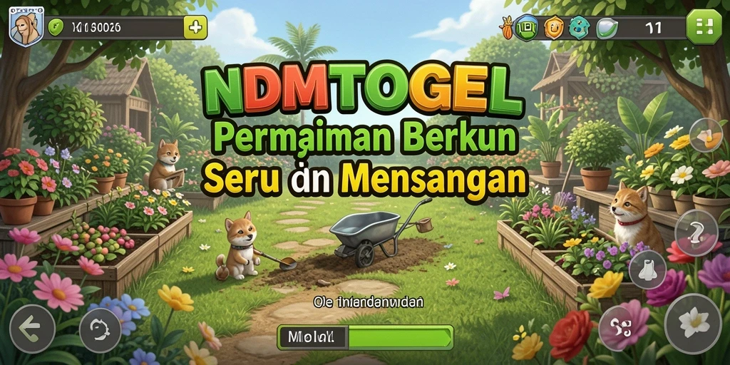 Tangkapan layar permainan NDMTOGEL menunjukkan aktivitas berkebun yang seru dan penuh warna.