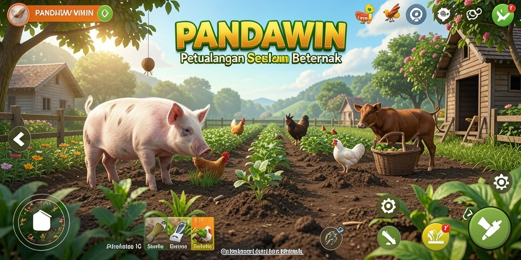 Screenshot utama PANDAWIN menampilkan gameplay seru dan interaktif dalam bertani.