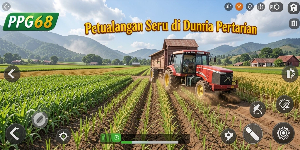 Screenshot PGG68 menampilkan aksi seru bertani di ladang yang subur.
