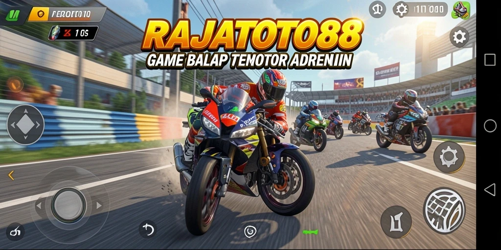 Screenshot dari RAJATOTO88 menampilkan aksi balap motor yang menegangkan.