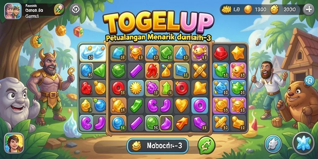 Screenshot TOGELUP menampilkan serunya gameplay Match-3 yang penuh warna.