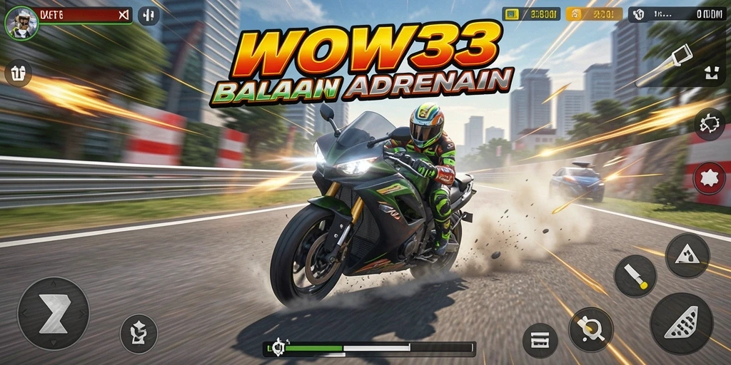 Screenshot WOW33 menunjukkan balapan motor yang seru dan menegangkan.